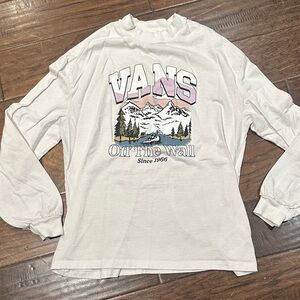 Vans White Long Sleeve Tee with Mountain Graphic Size XS